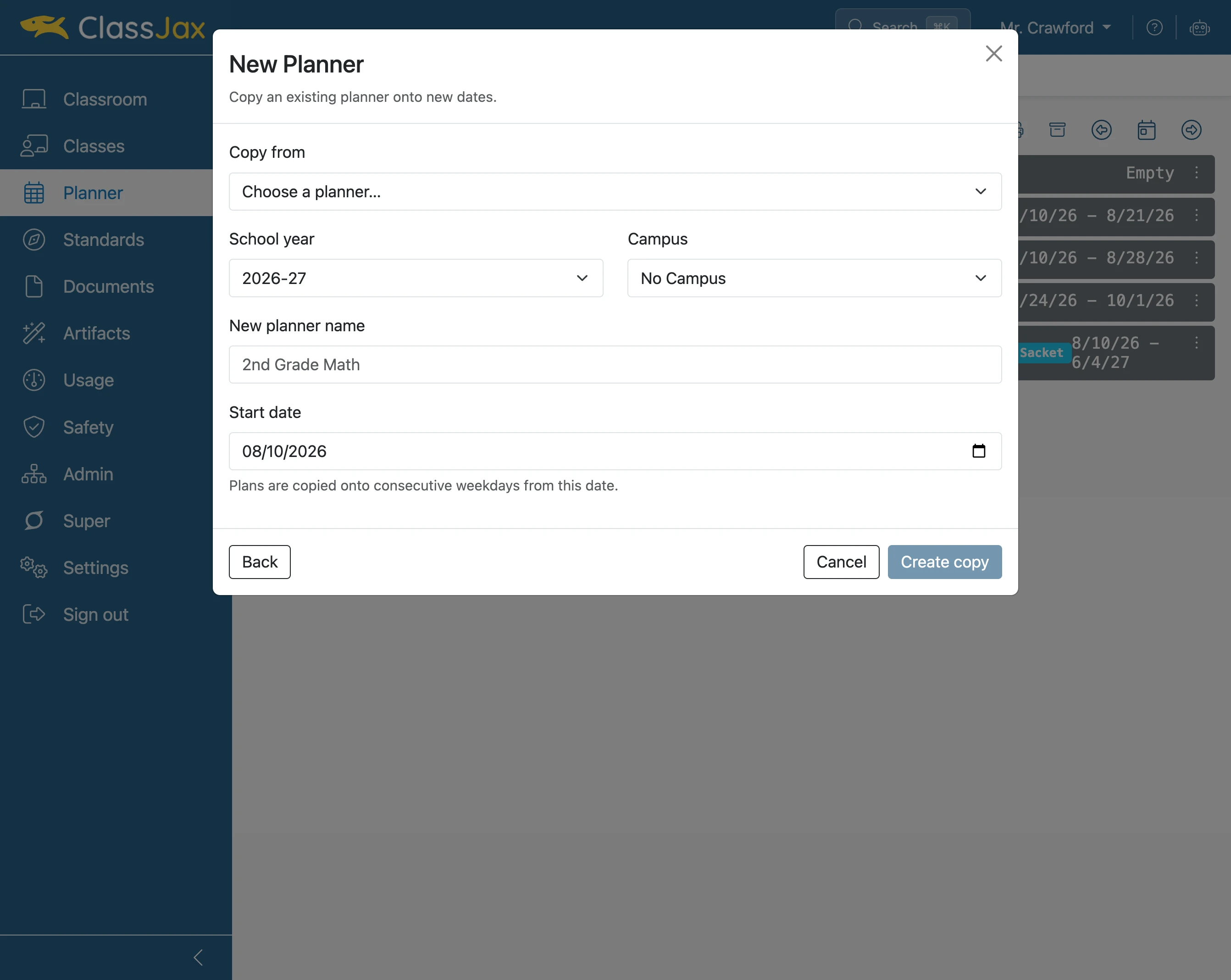 Click 'Choose a planner…'