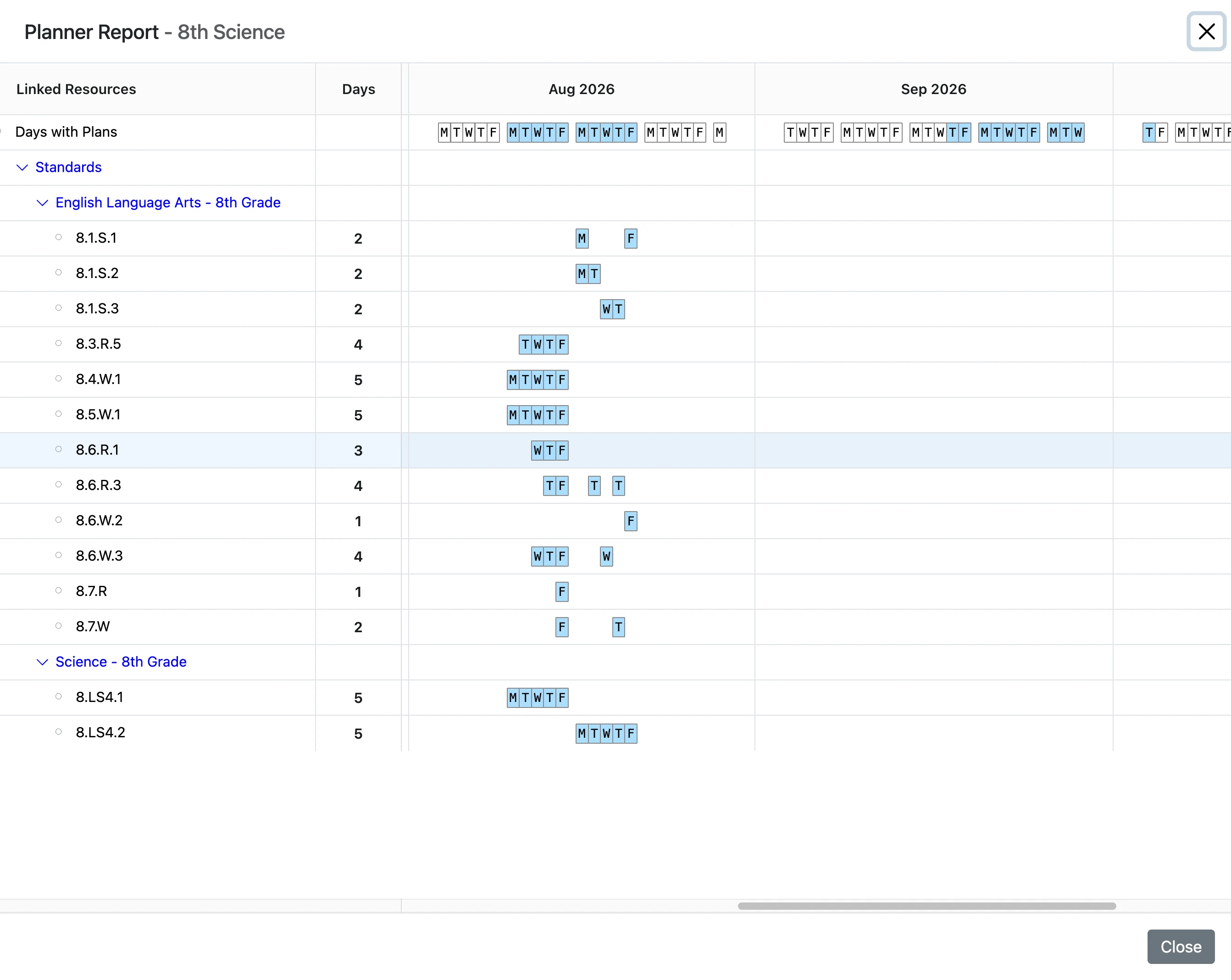 Click the 'Day' icon to view a lesson plan