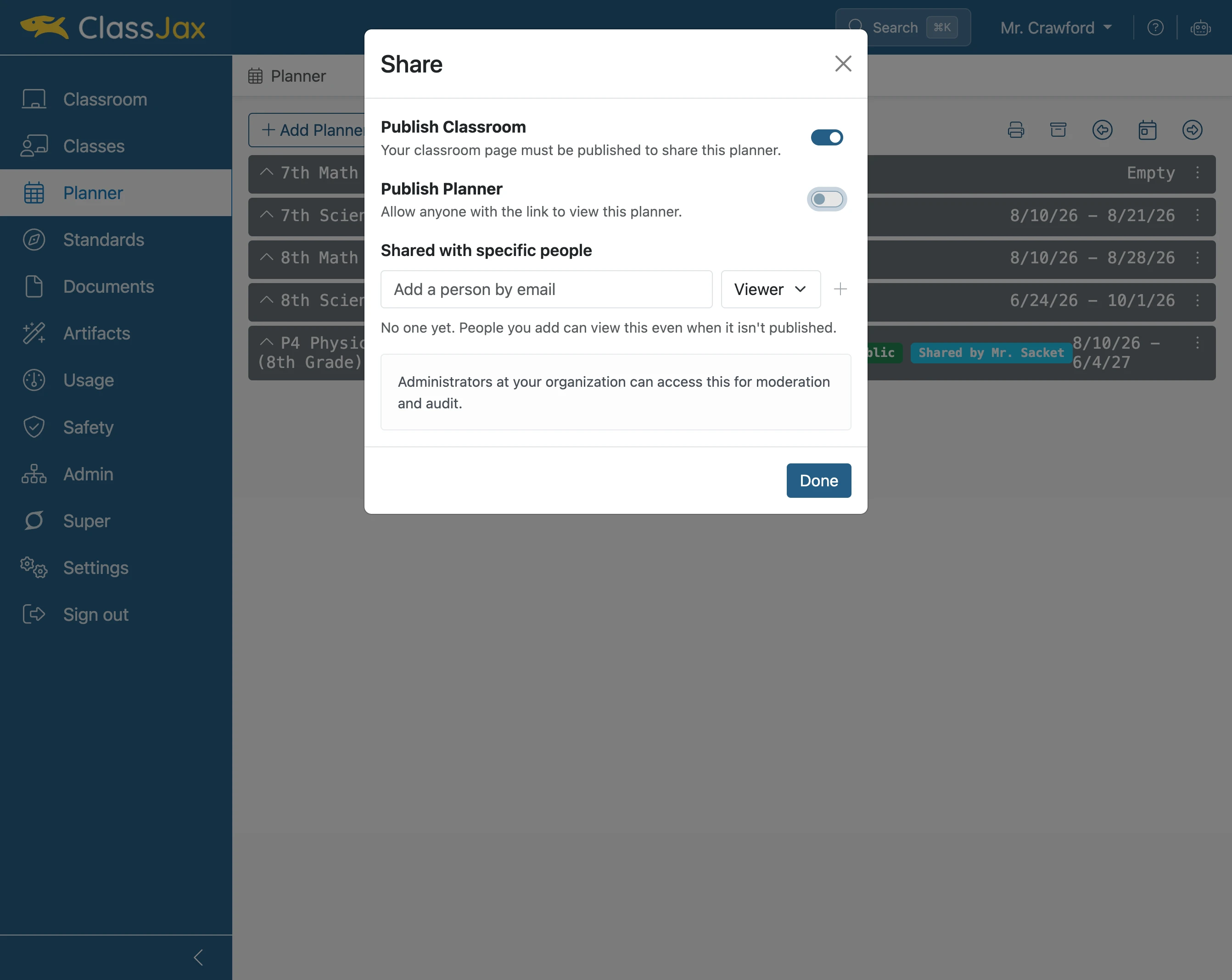 Click 'Publish Planner' toggle