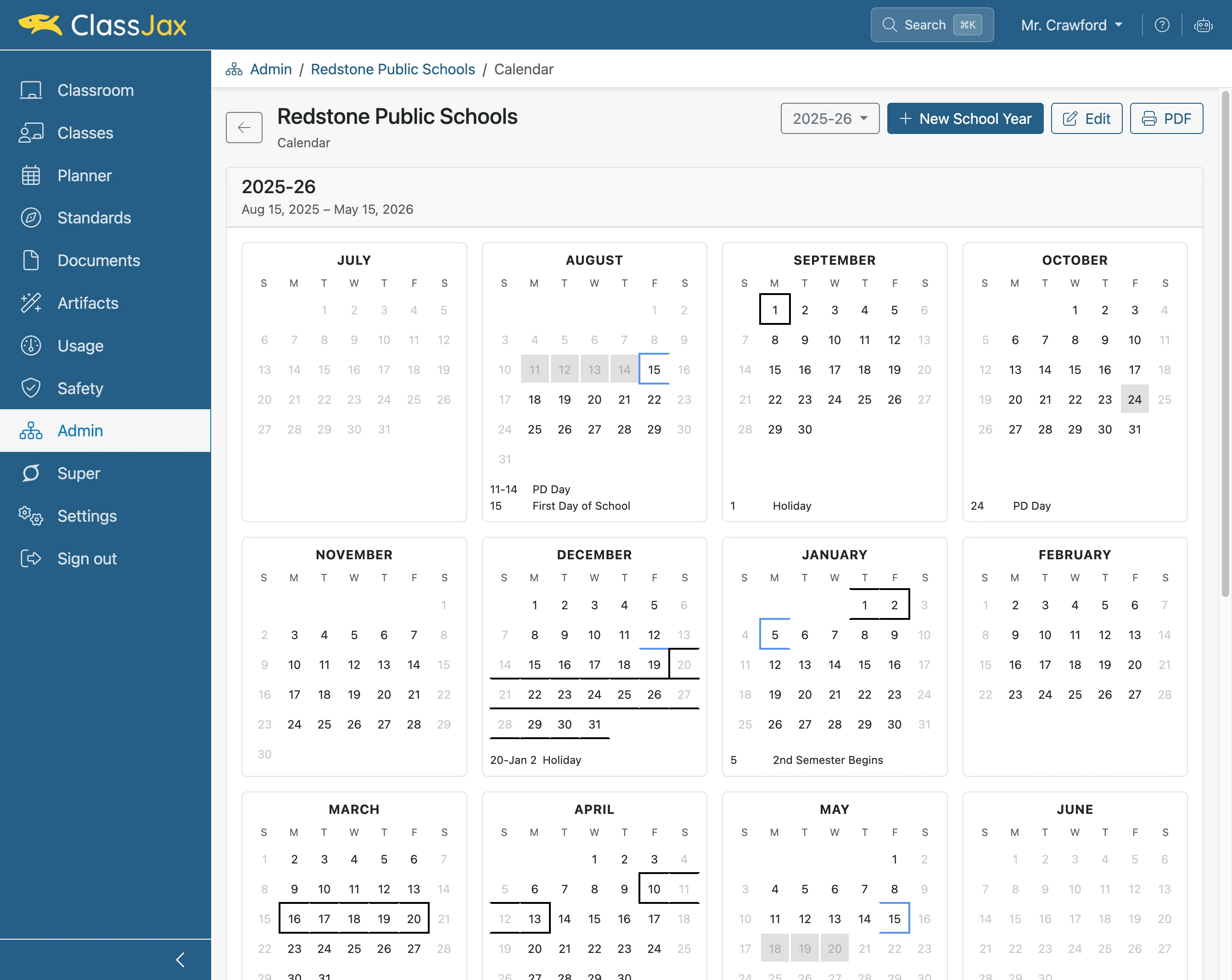 Click 'New School Year'