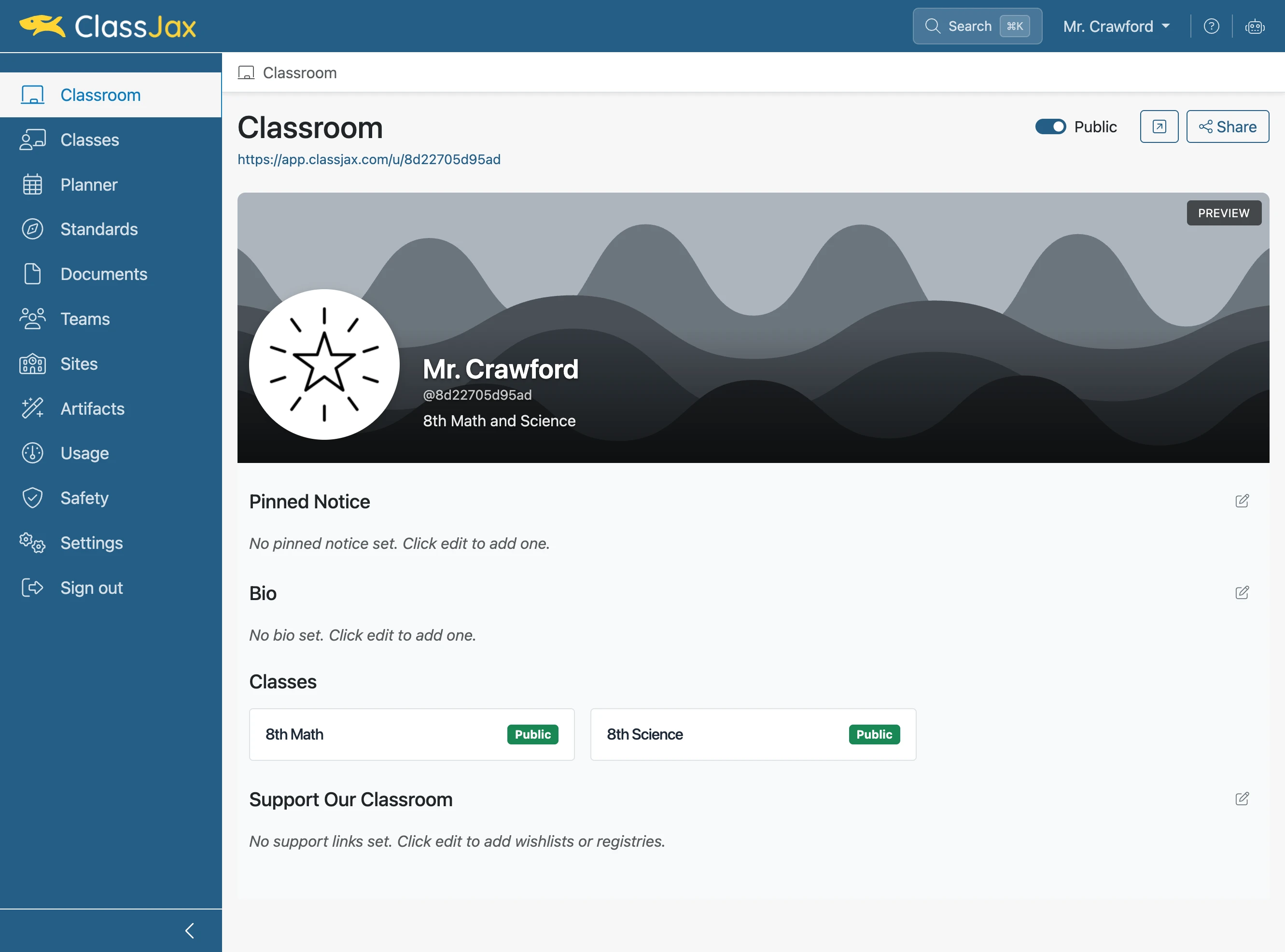 Click the 'Classroom' link