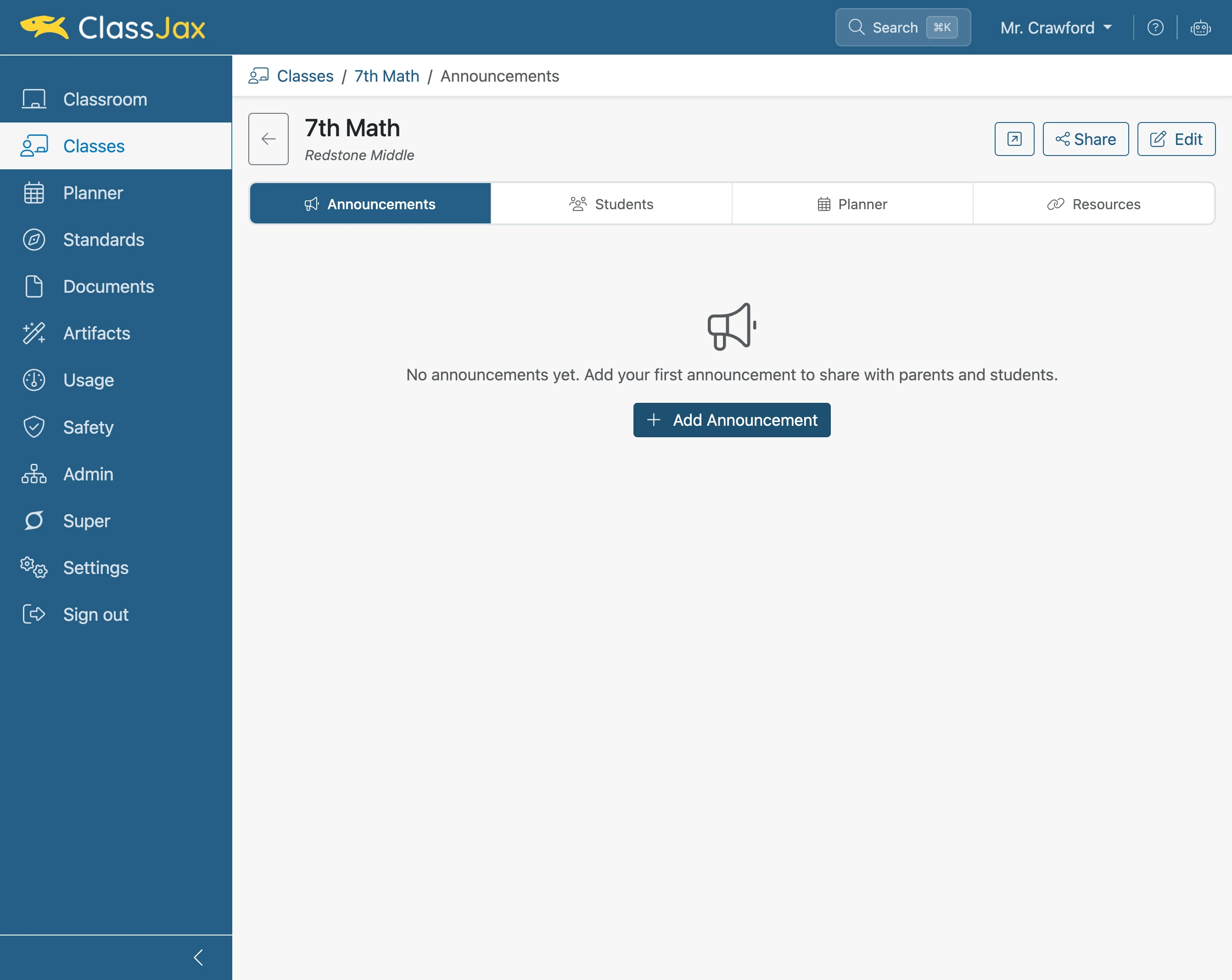 Click 'Add Announcement'