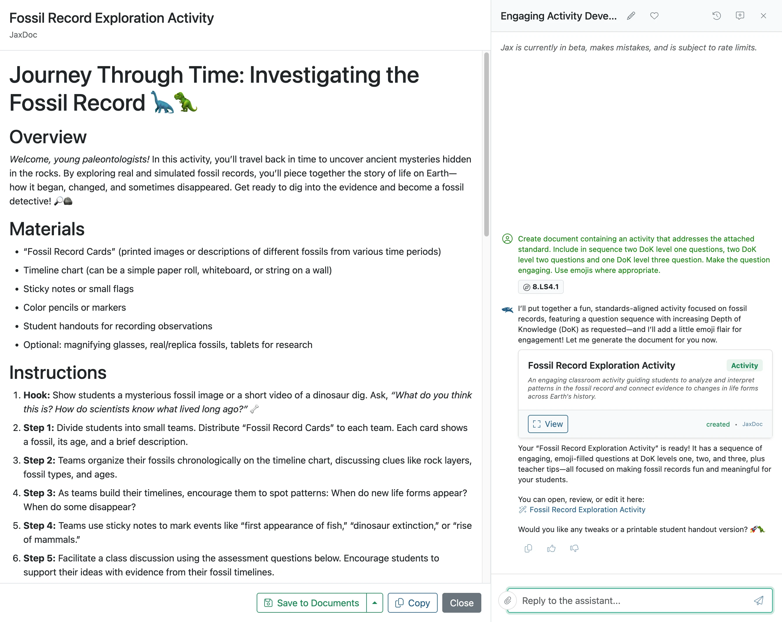 The activity appears on the left