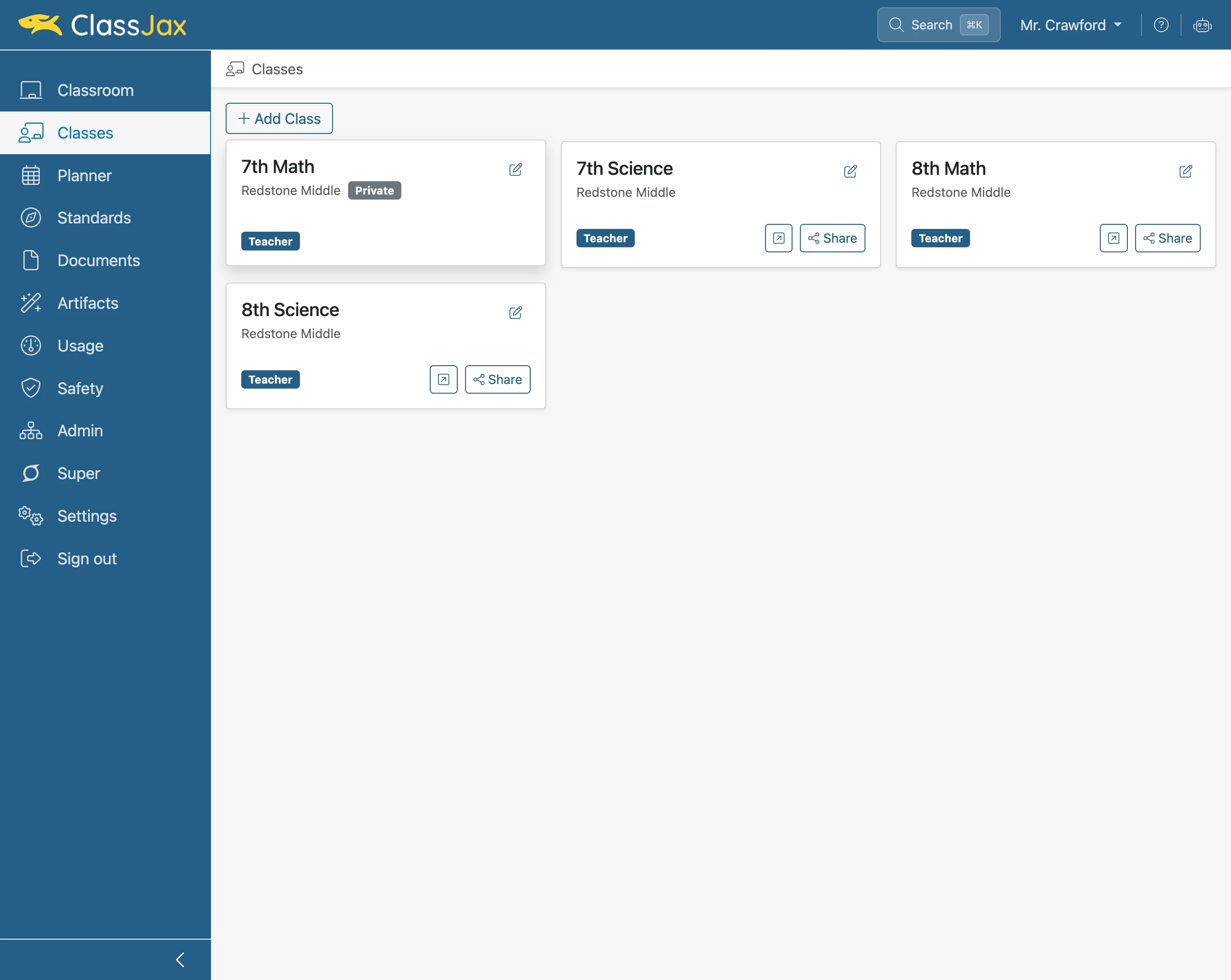 Click on the newly created Class