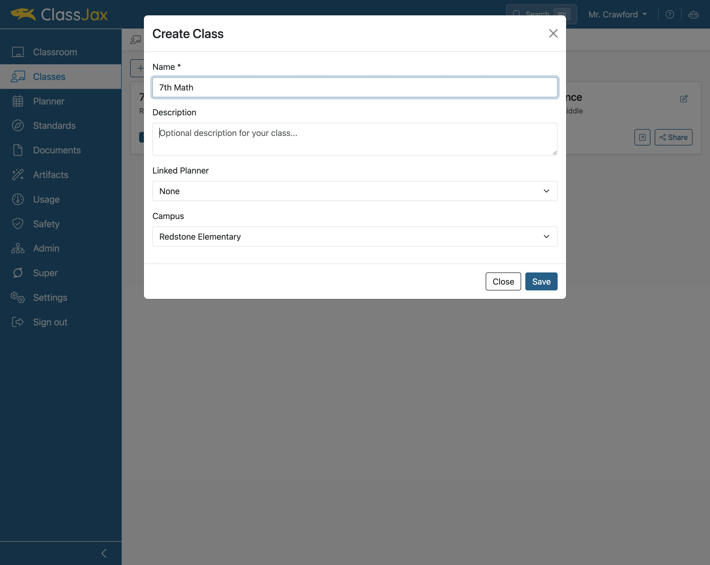 Click in the 'Description' field