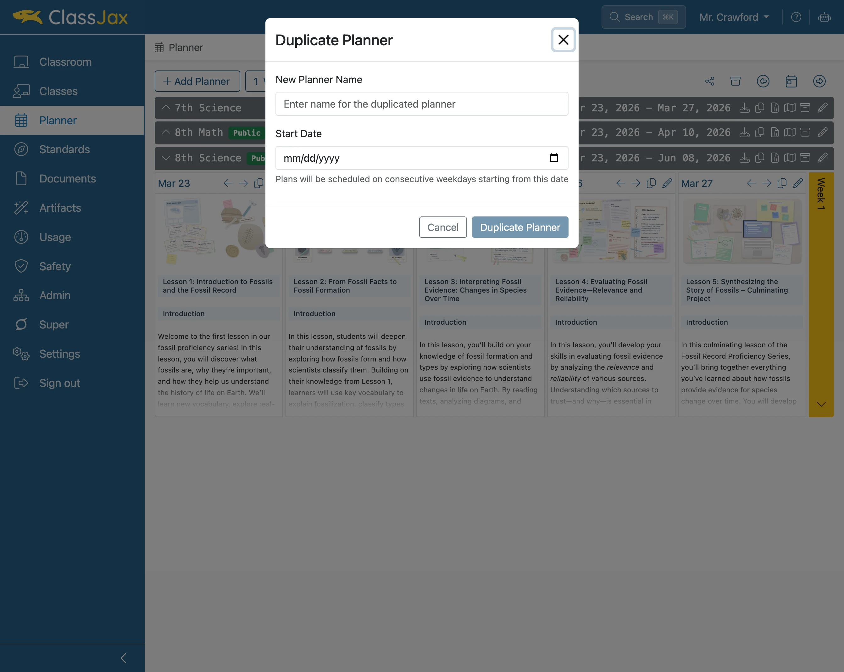 Click in the 'New Planner Name' field
