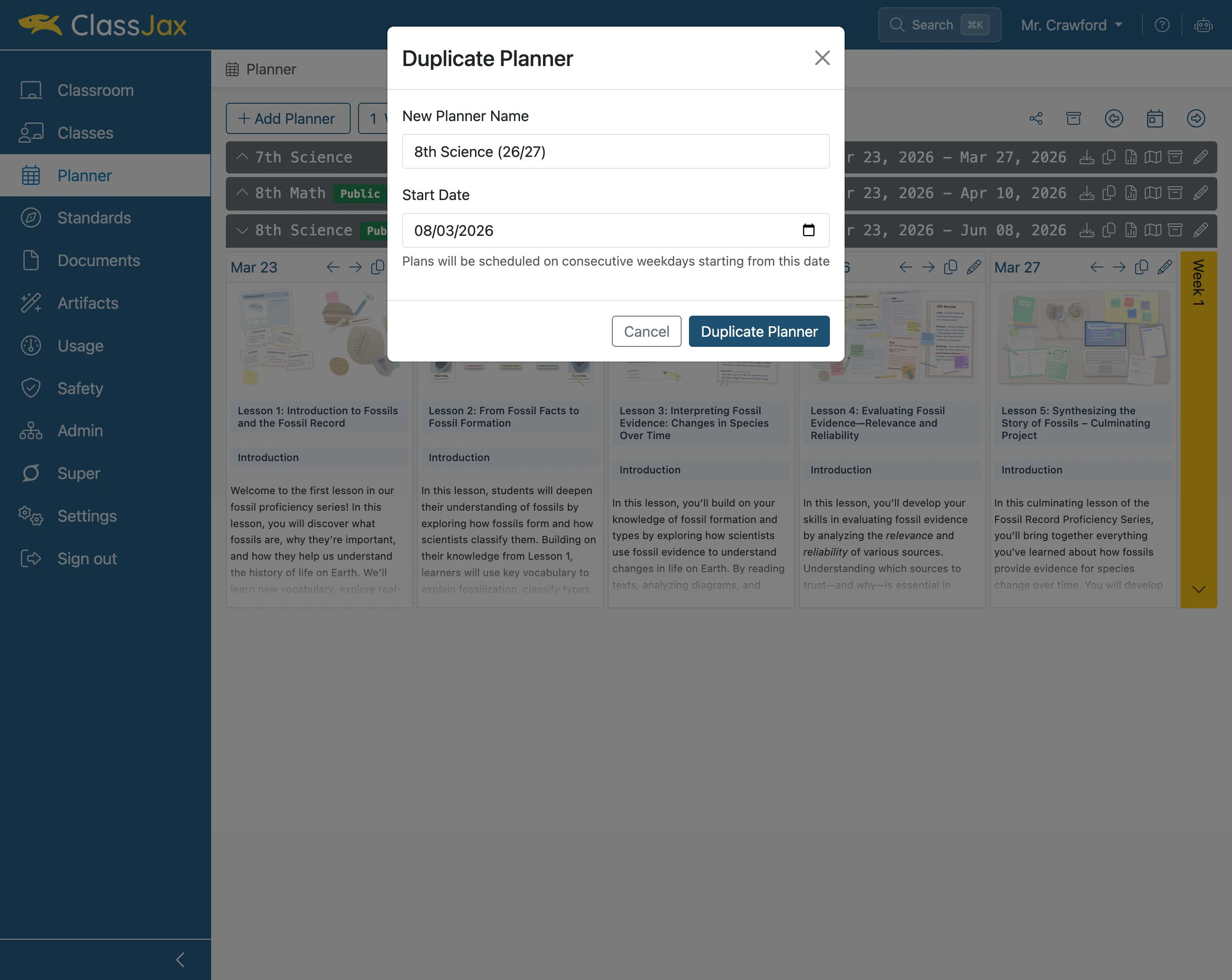 Click 'Duplicate Planner'