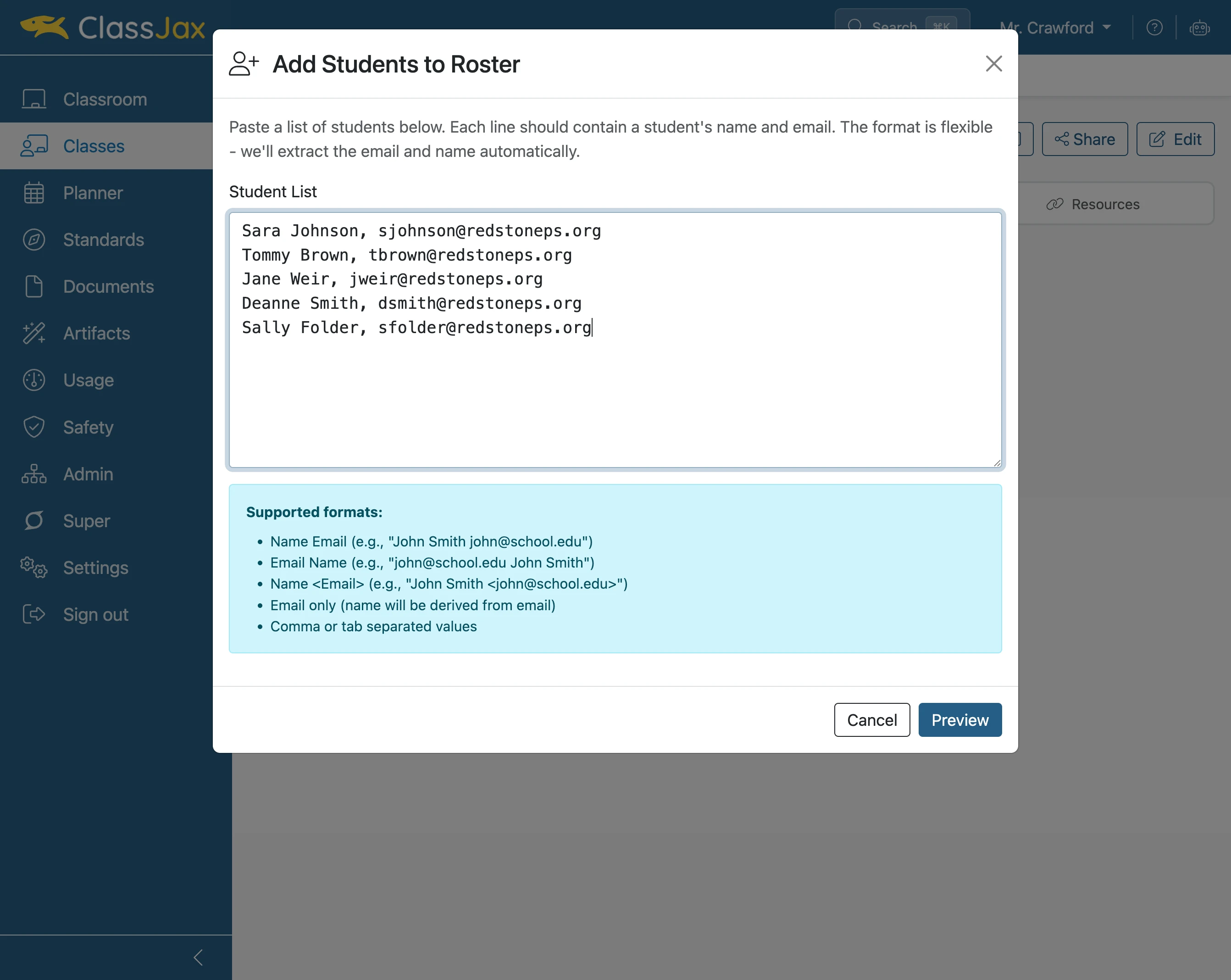 Paste the Student List