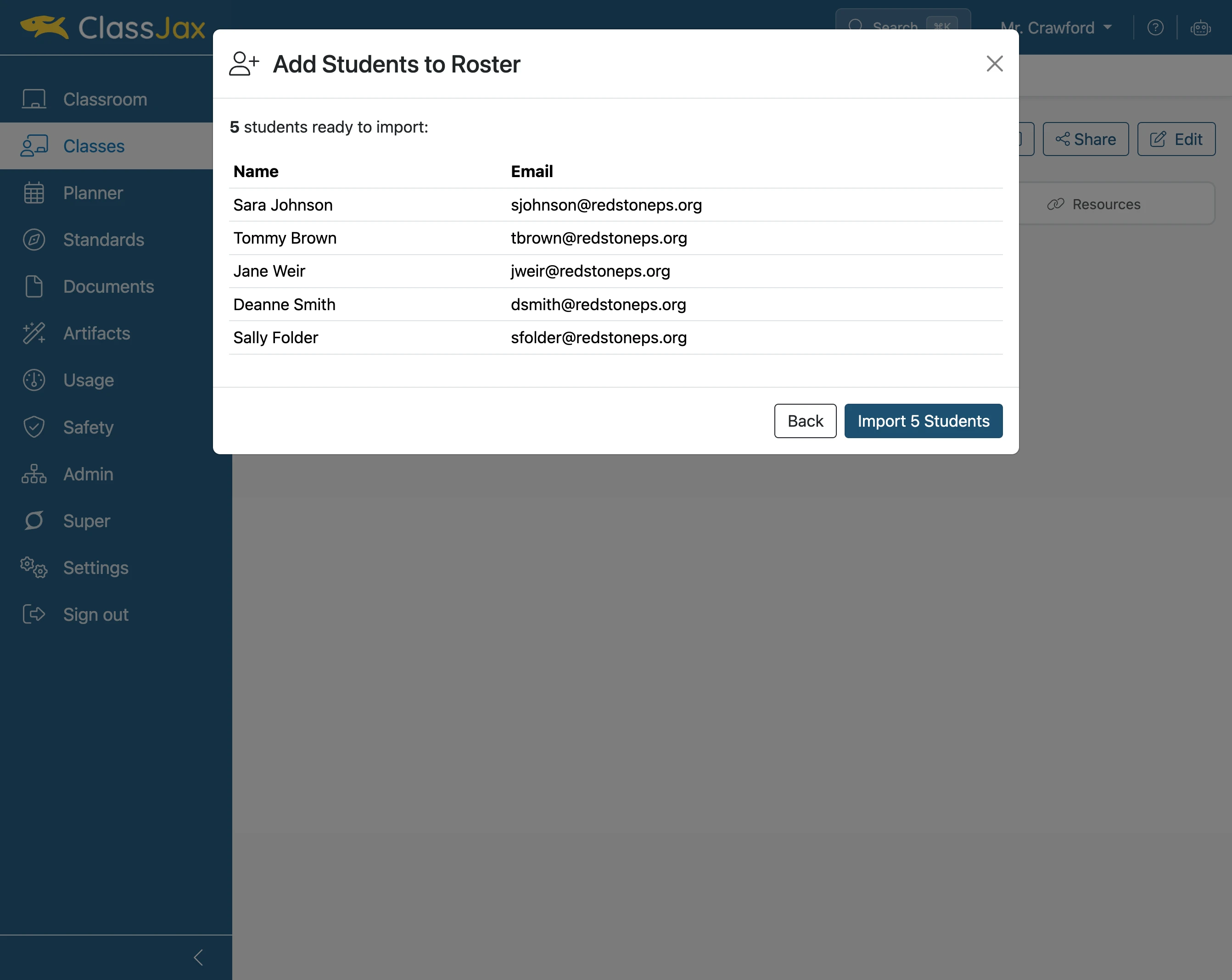 Click 'Import ## Students'