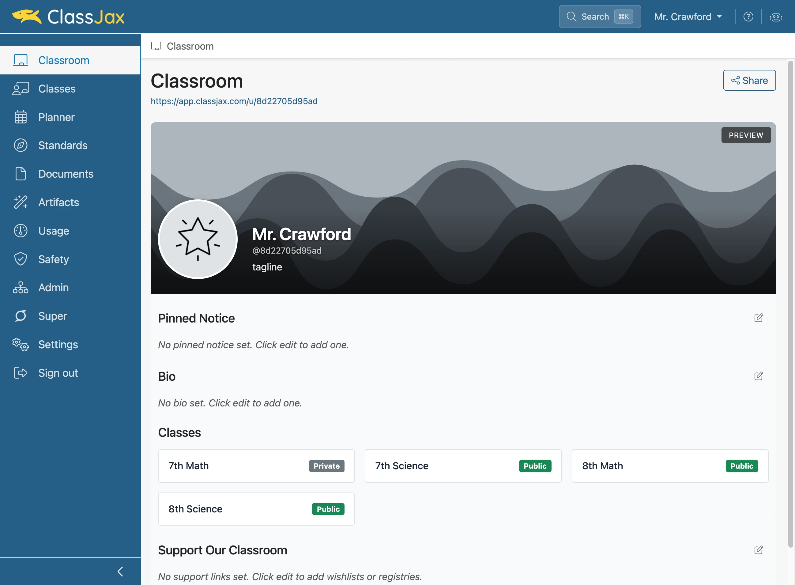 Click the 'Classroom' link