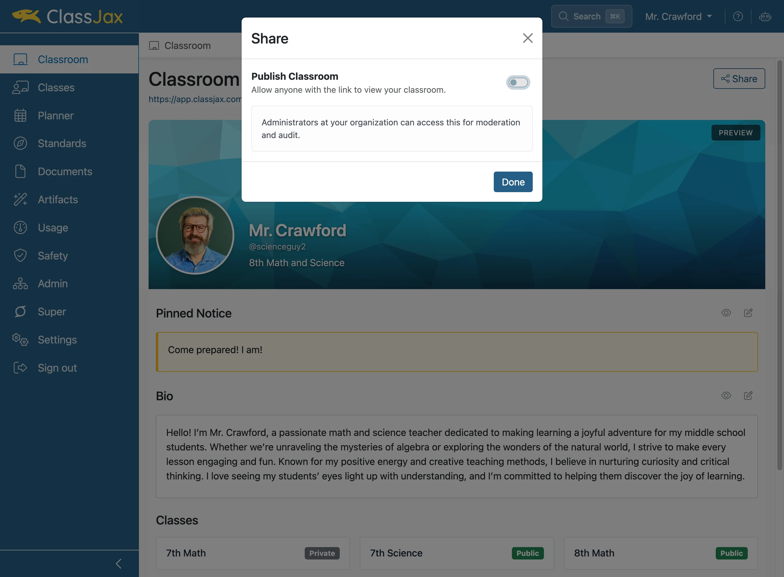 Publish the Classroom