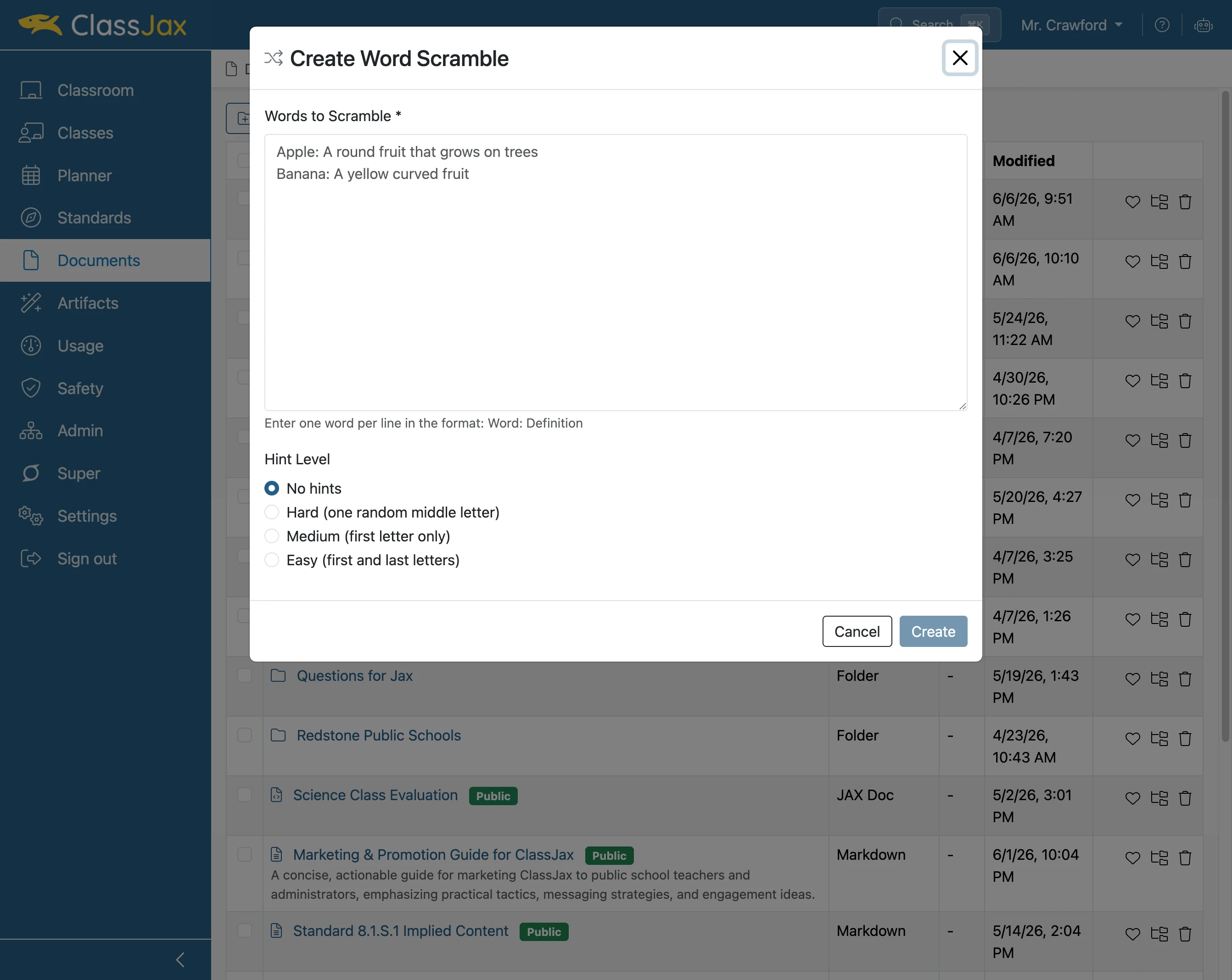 Click in the 'Words to Scramble' field