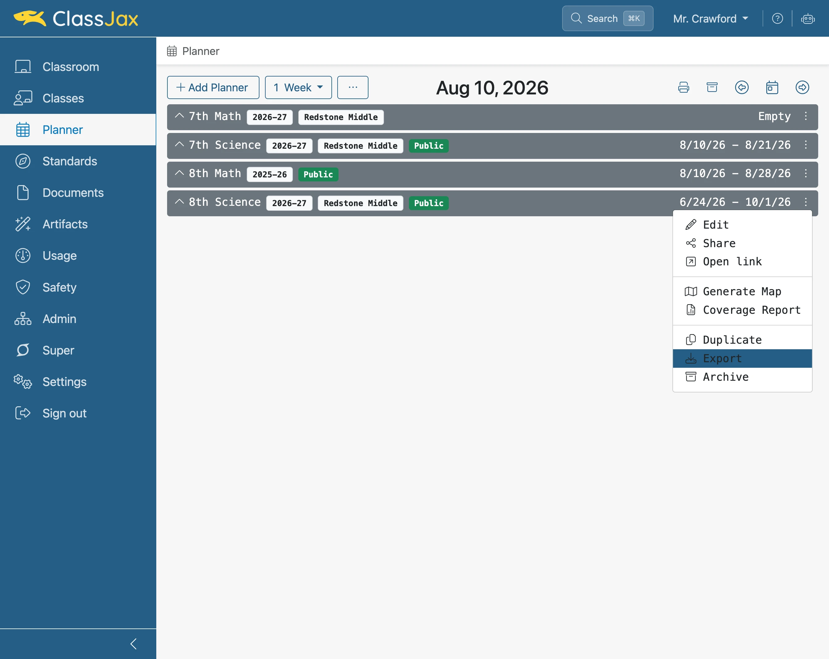 Export a Planner.