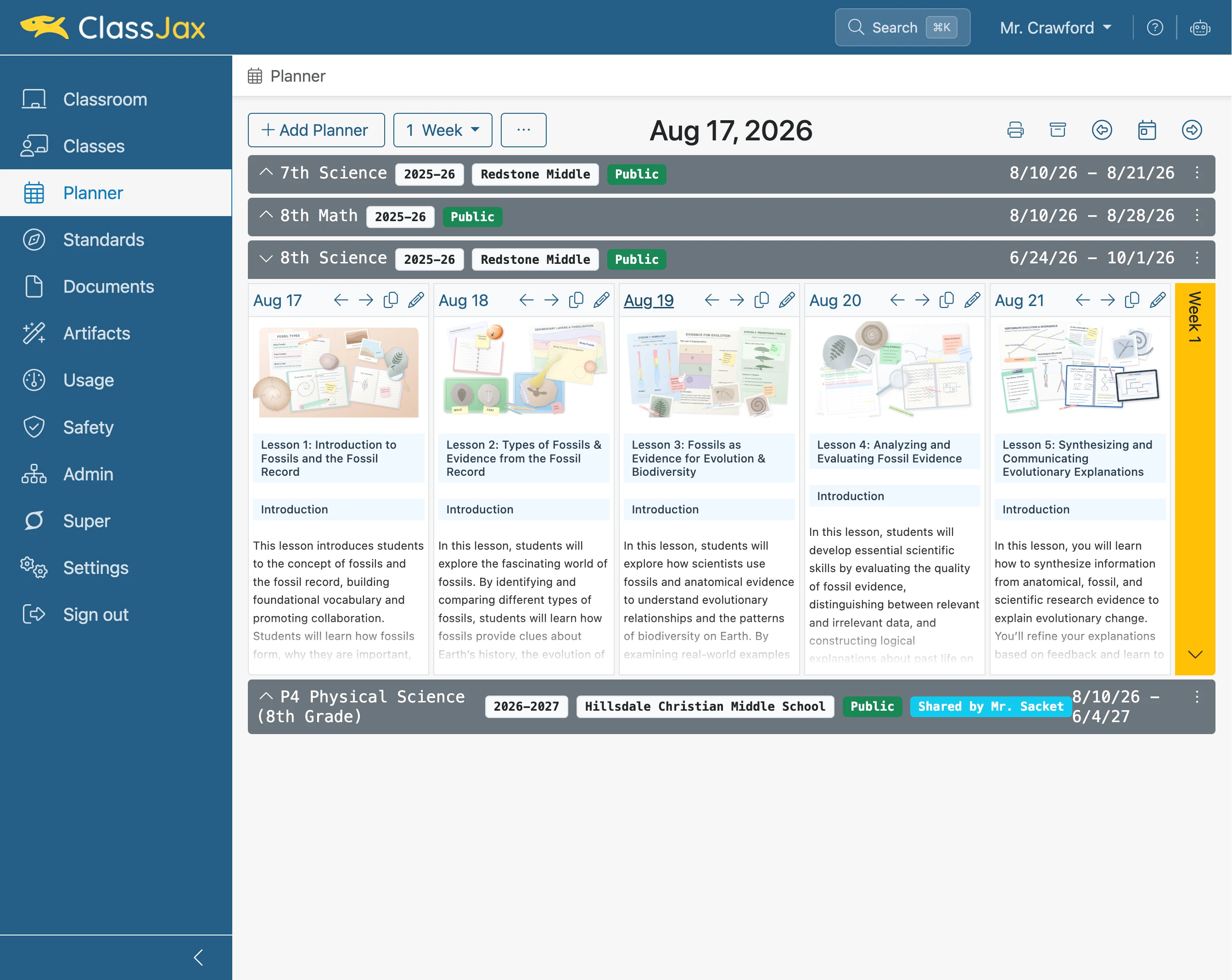 Click a Lesson Plan's Date