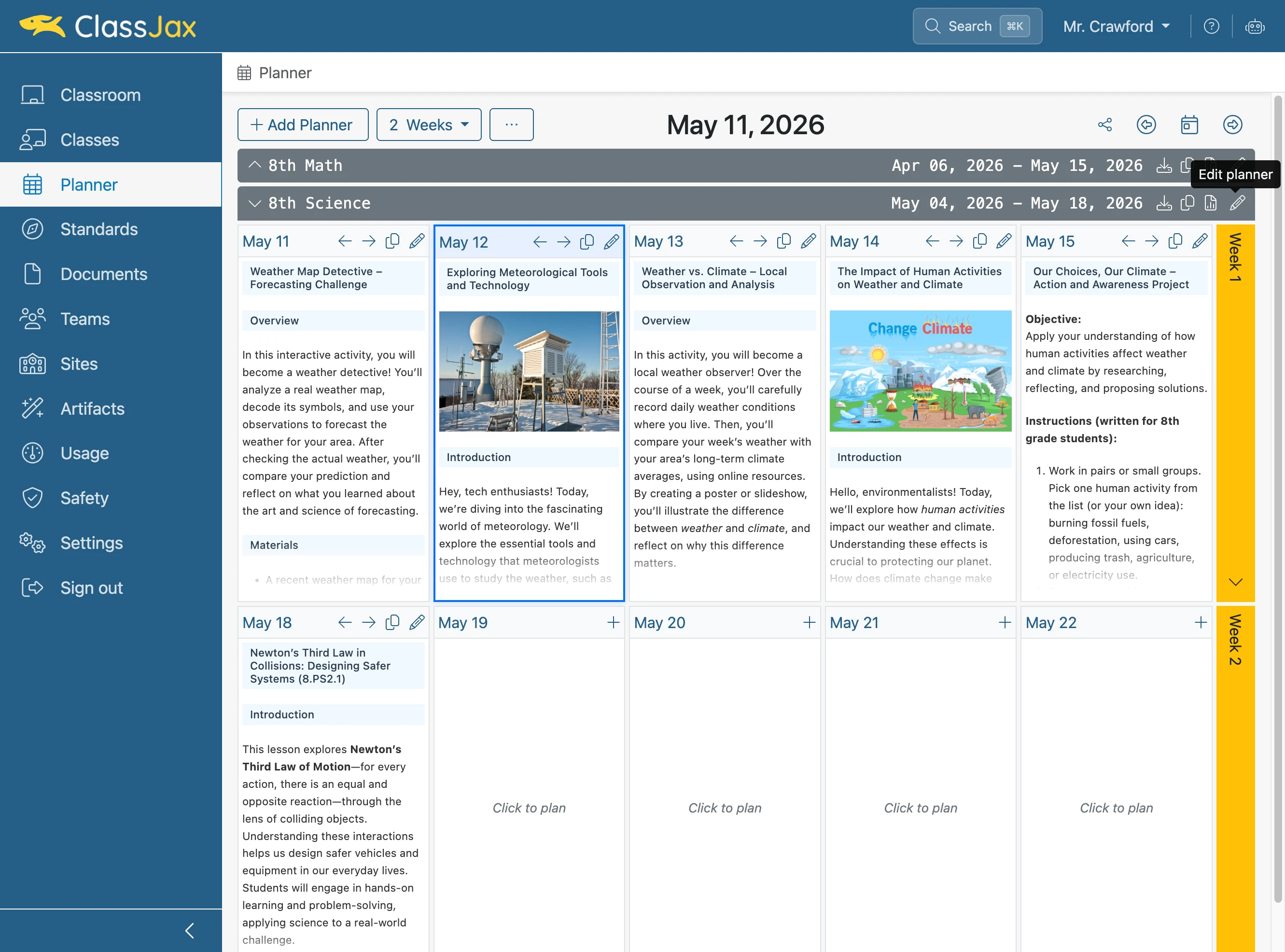 Click the 'Edit Planner' icon