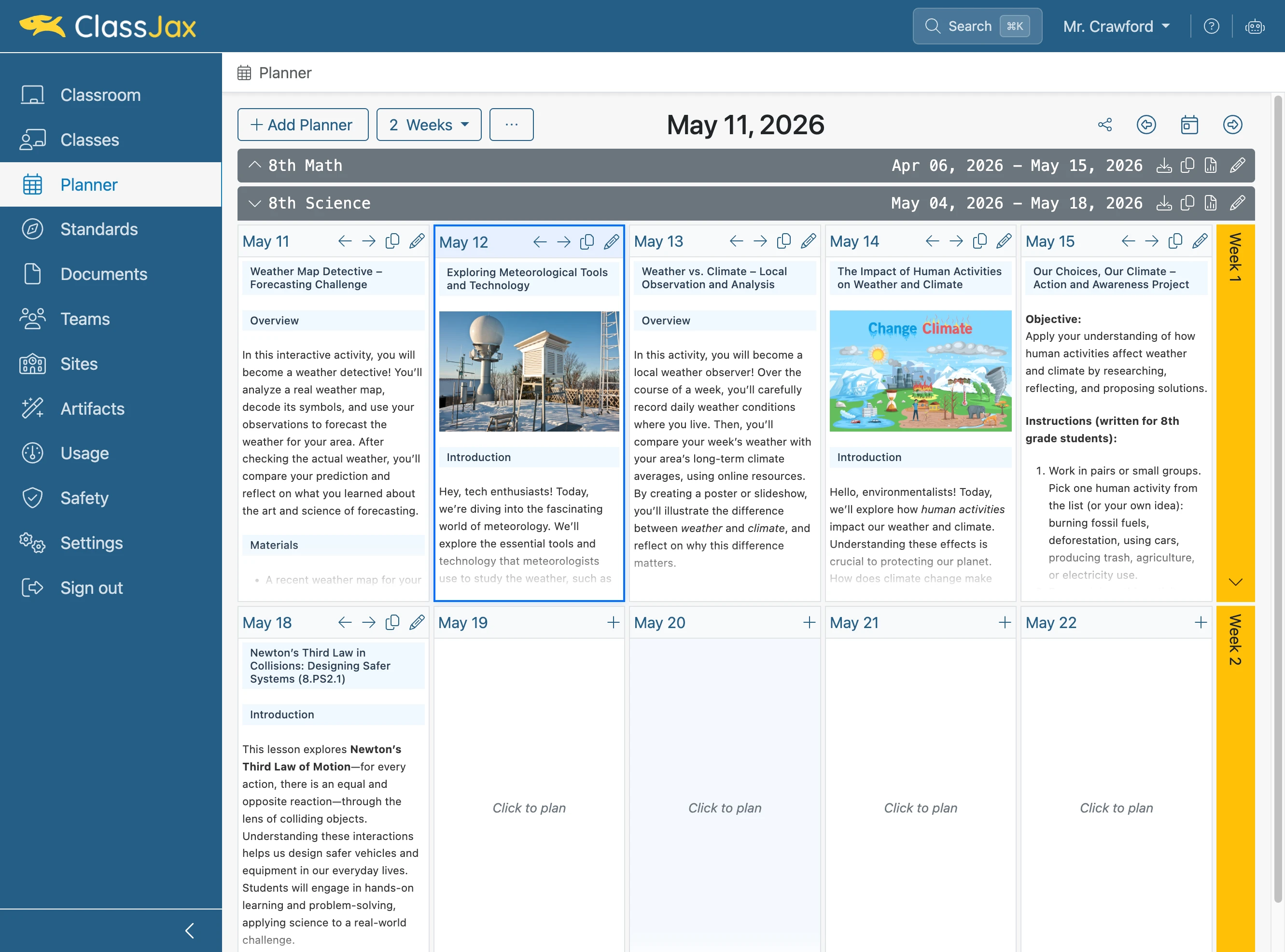 Click to plan a new day