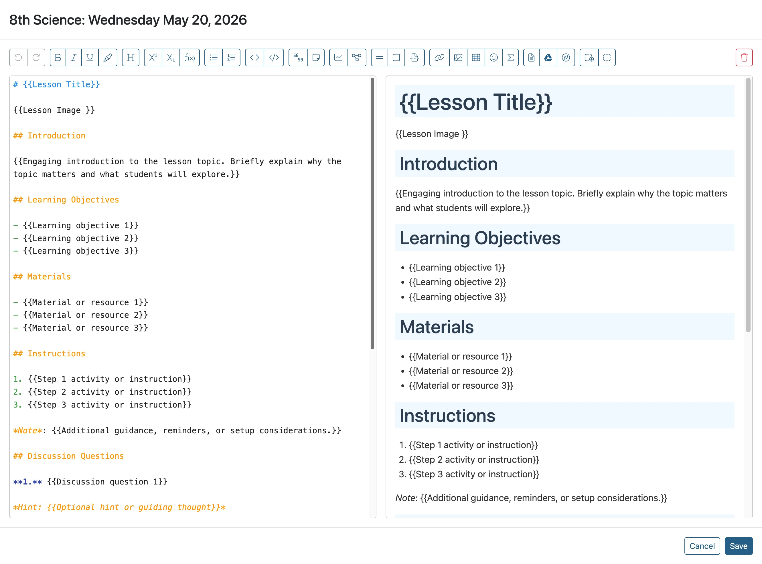 Creating a Lesson Plan Template