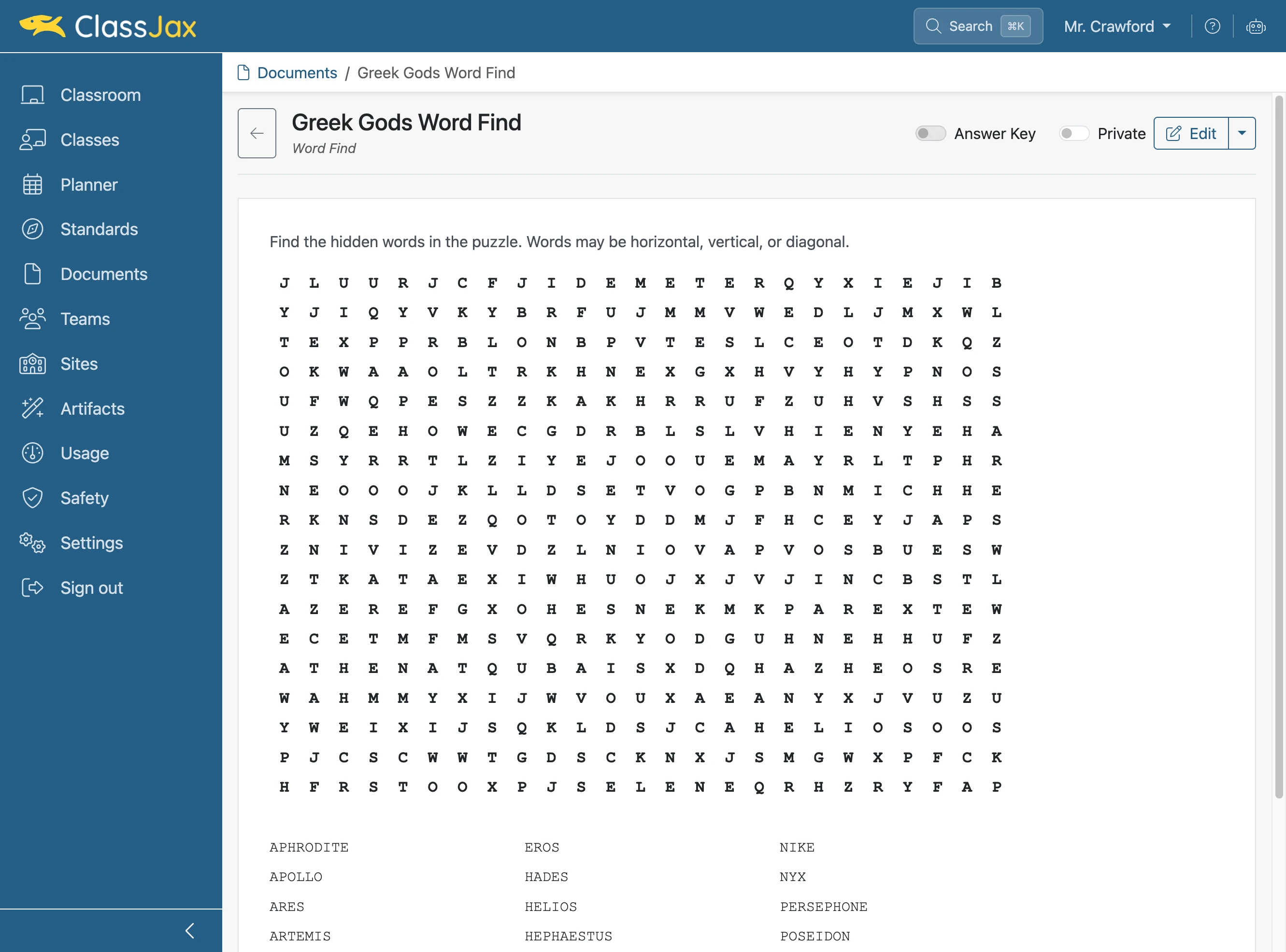 Click 'Answer Key'