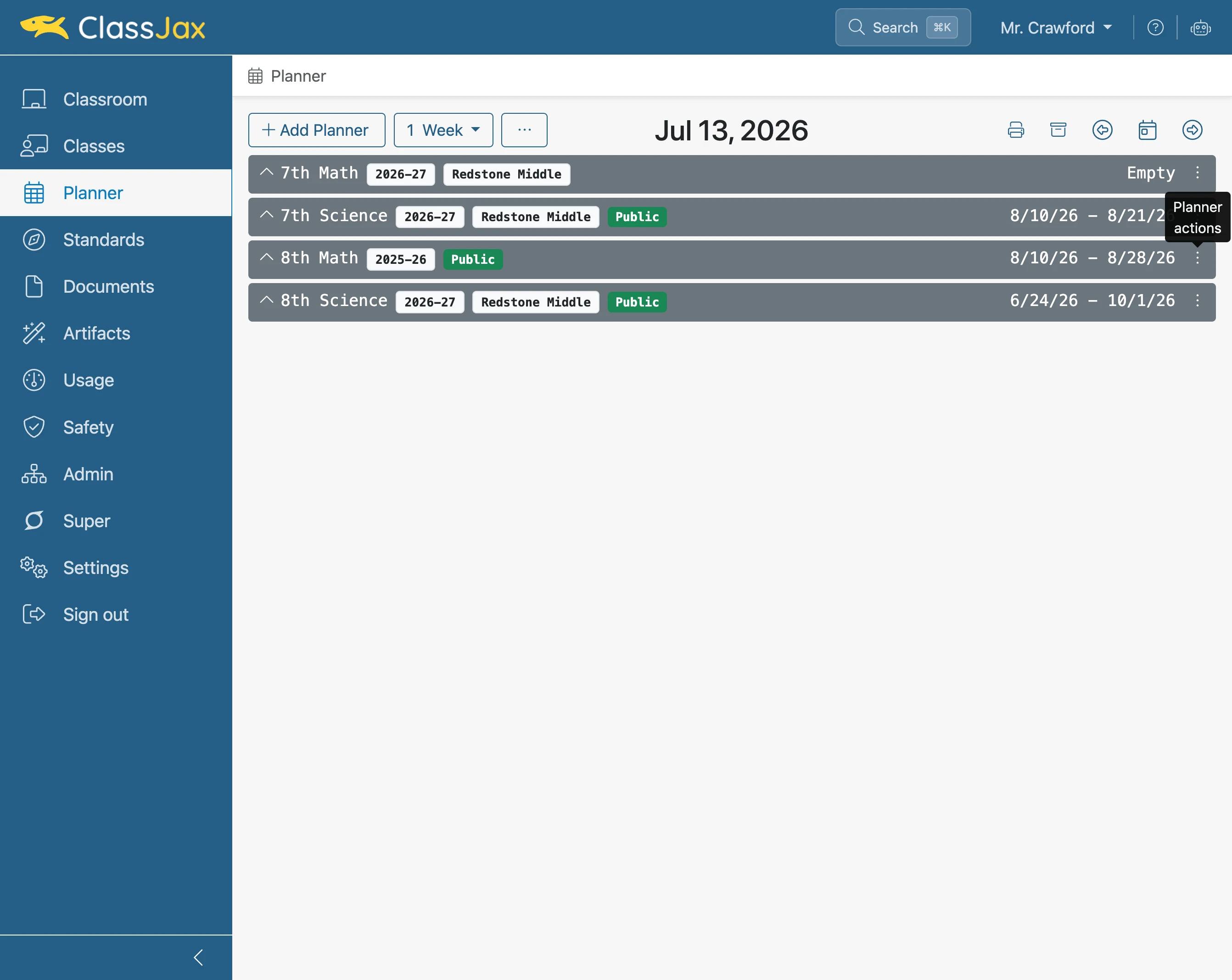 Click 'Planner actions'