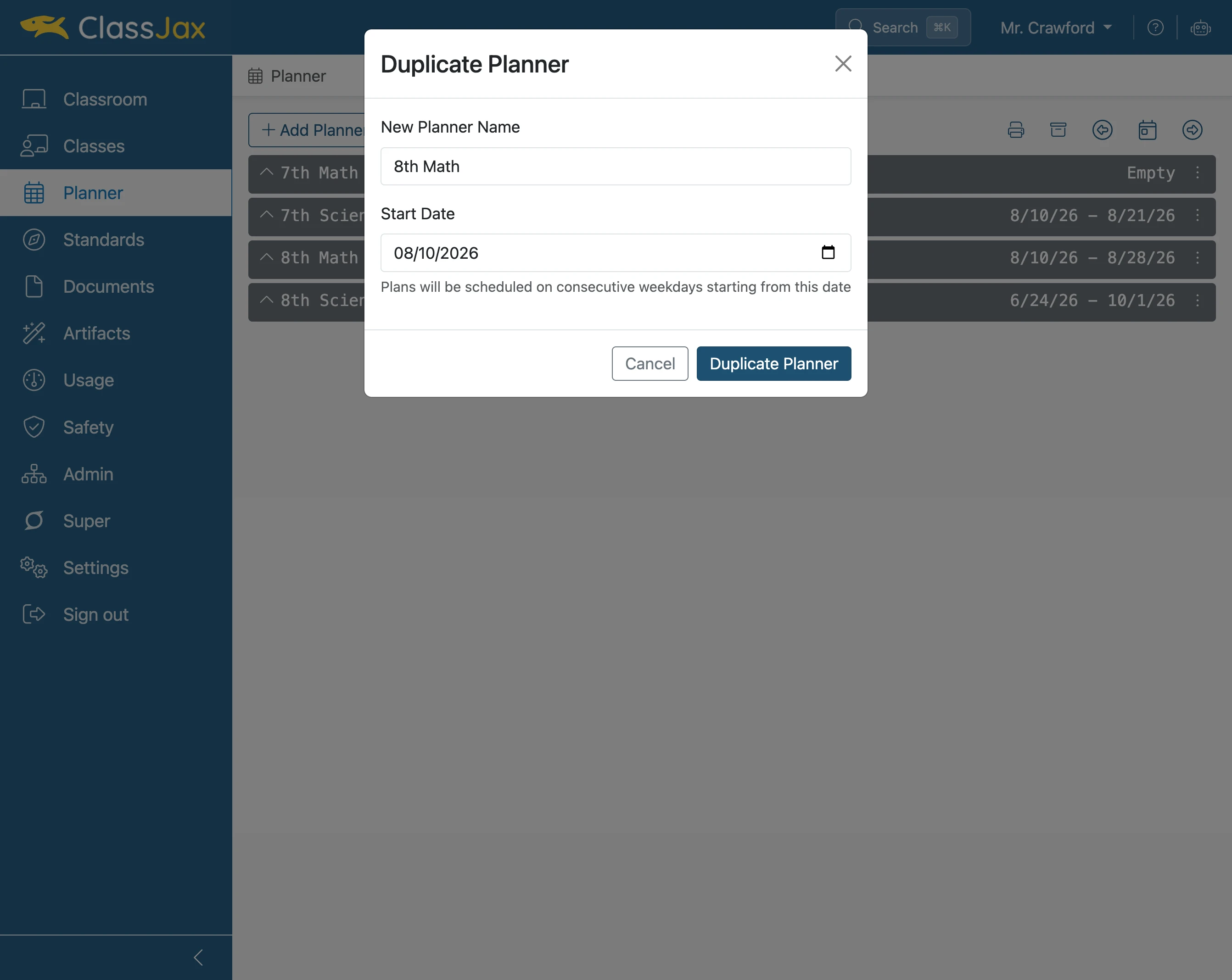 Click 'Duplicate Planner'