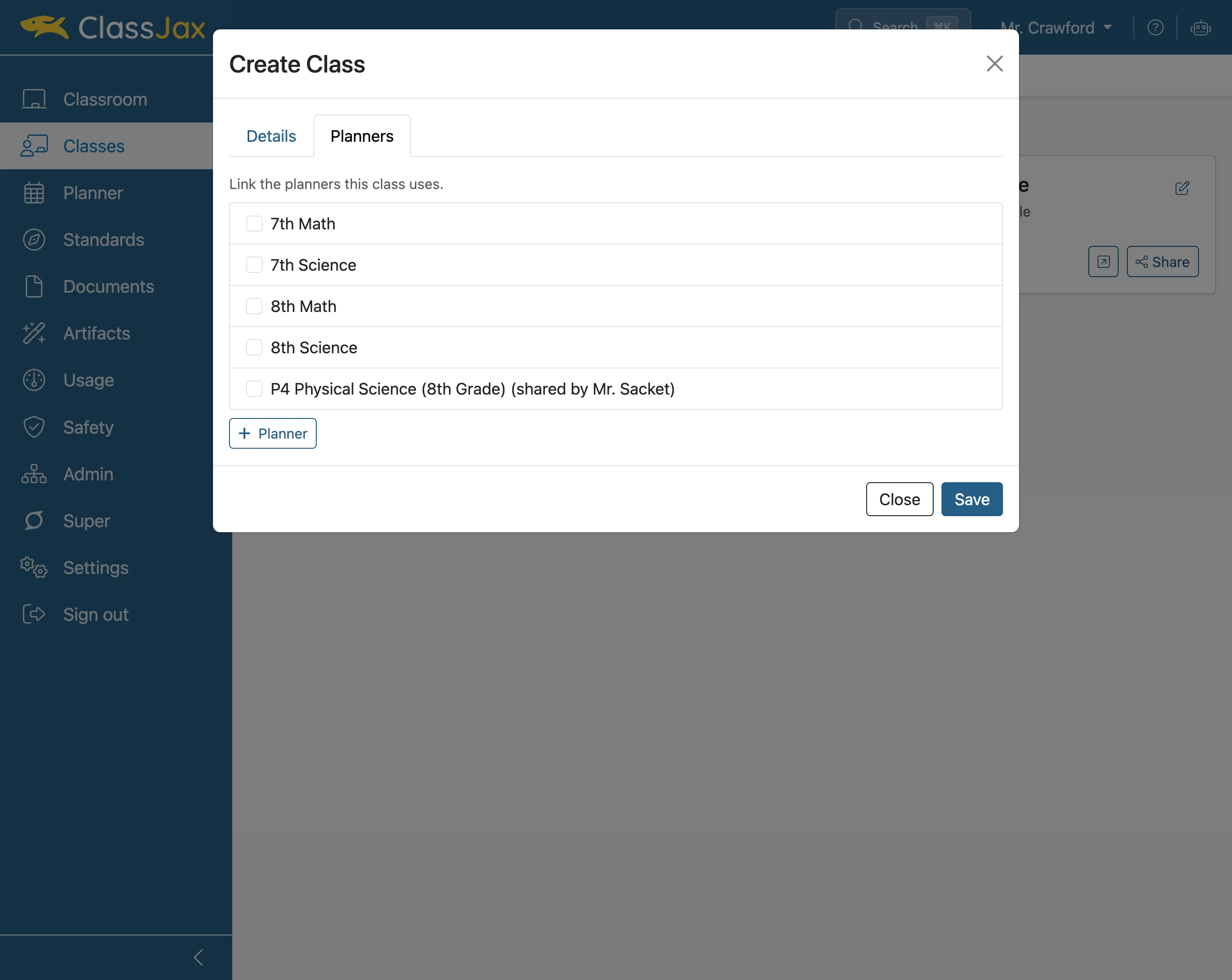 Check Planner(s) being used in the class