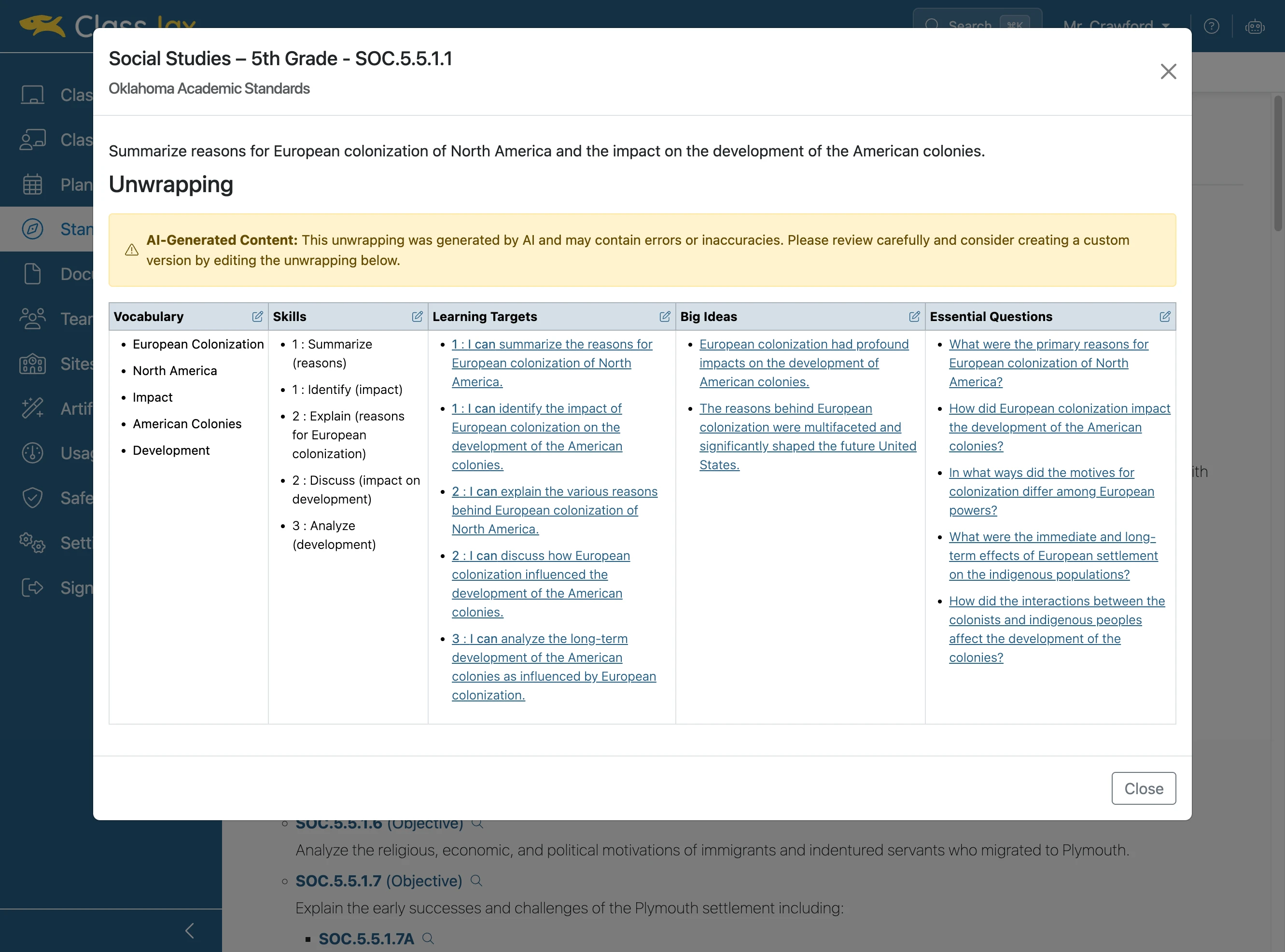 Review the standard content and unwrapping