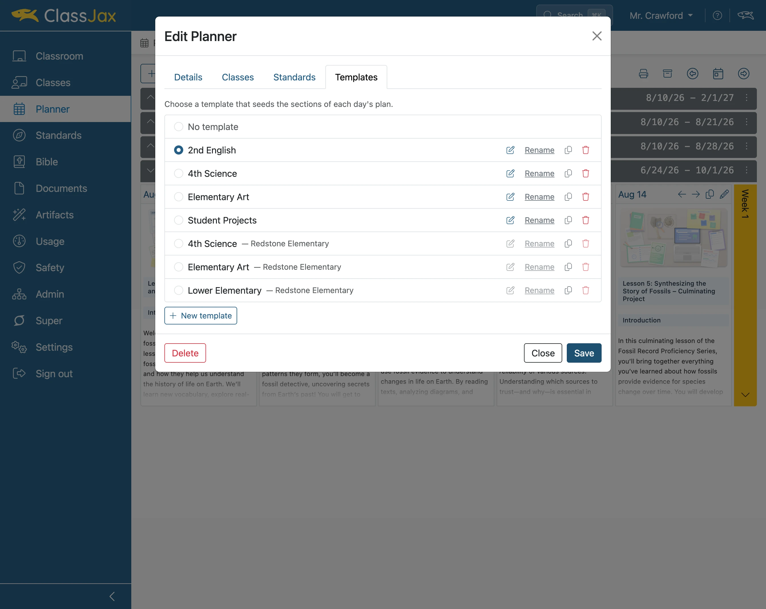 Duplicate a Planner Template.