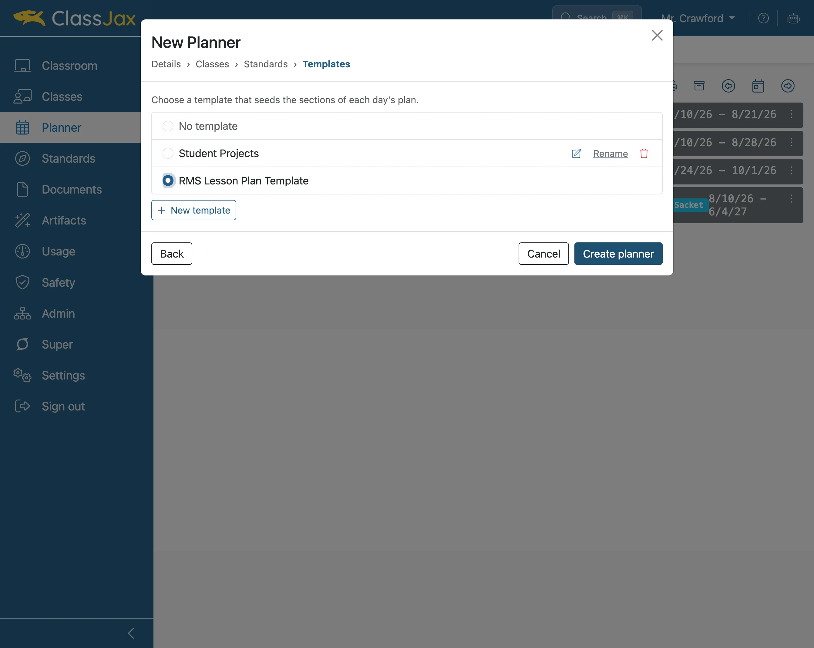Click 'Create planner'