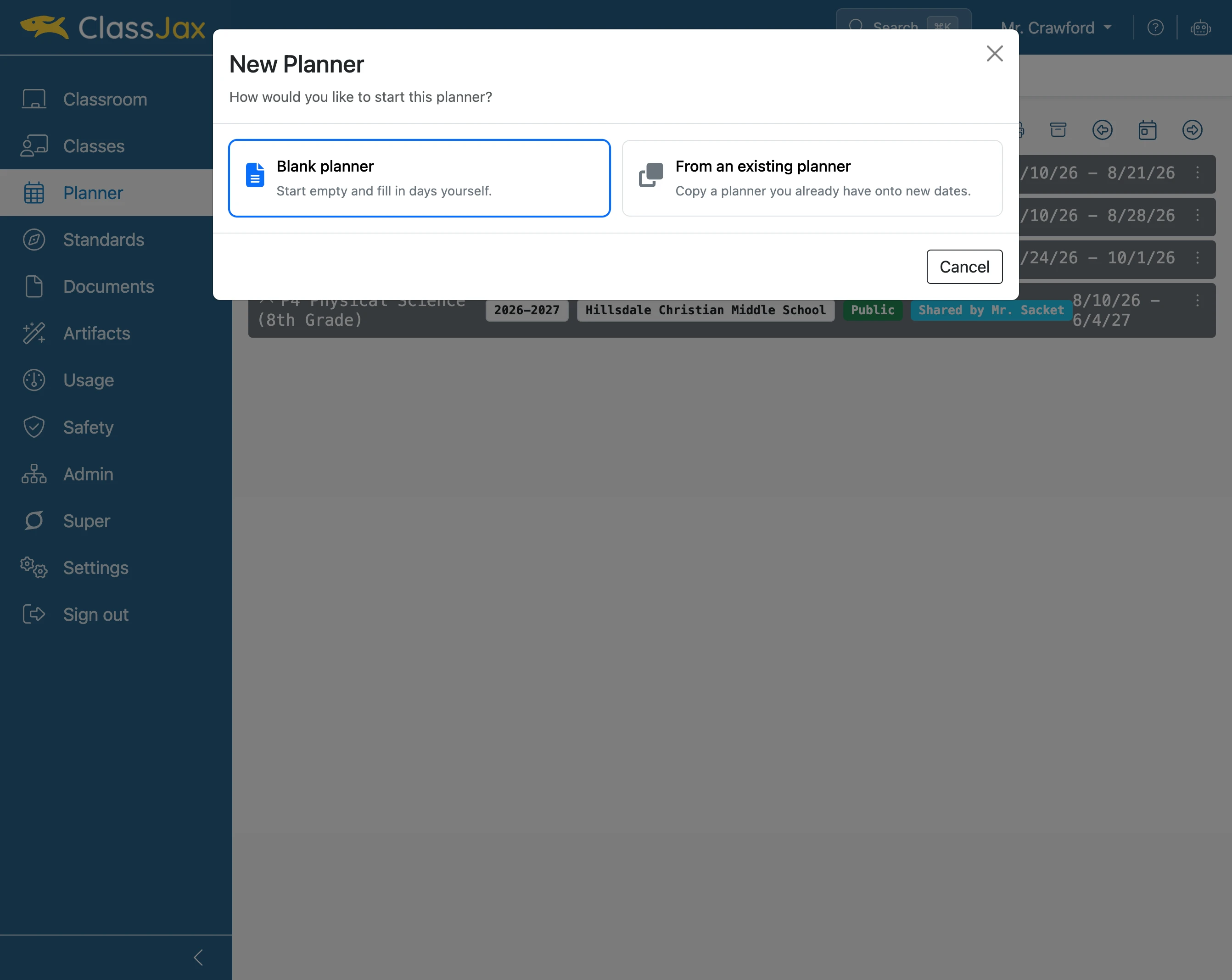 Click 'Blank planner'