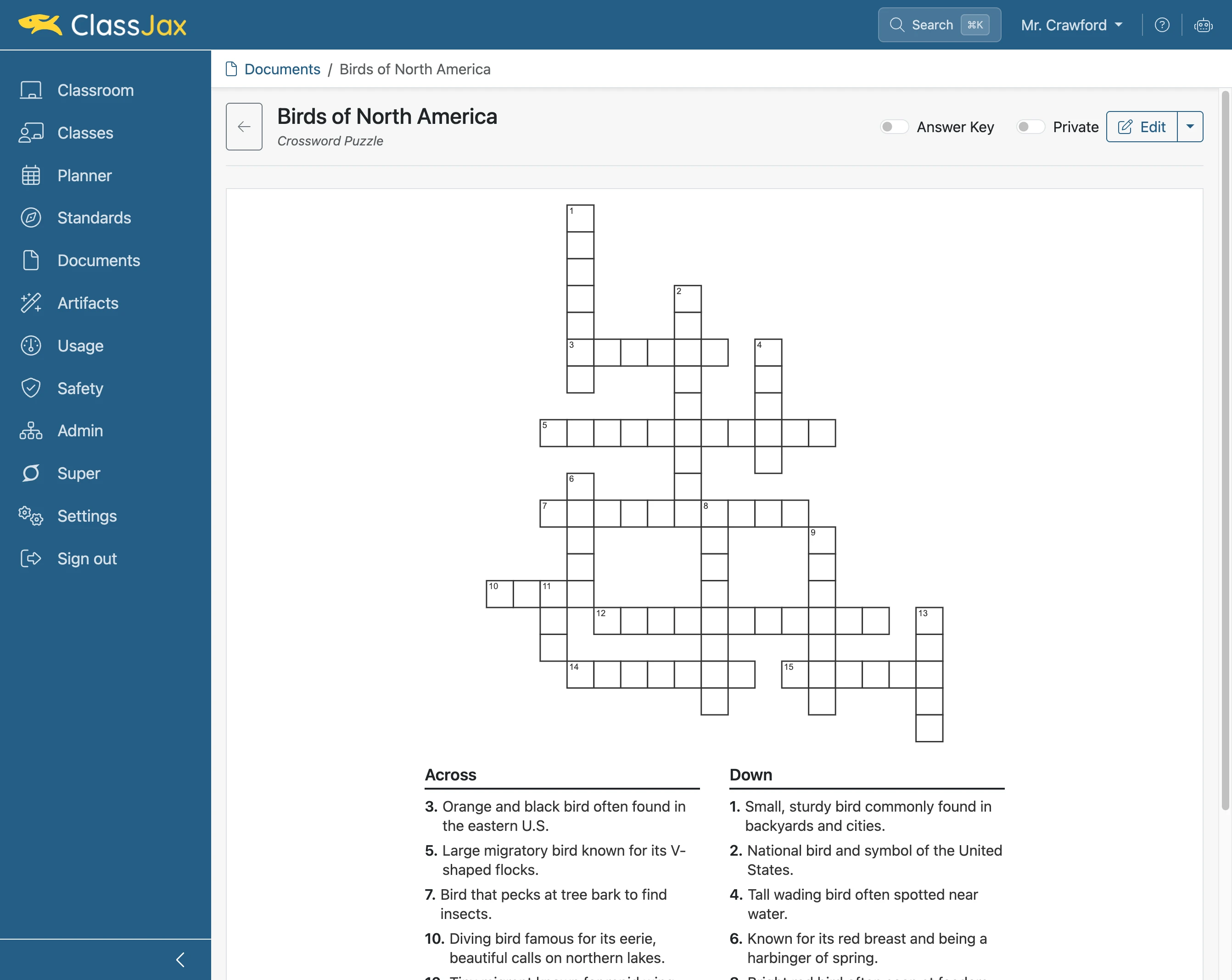 Click the 'Answer Key' slider