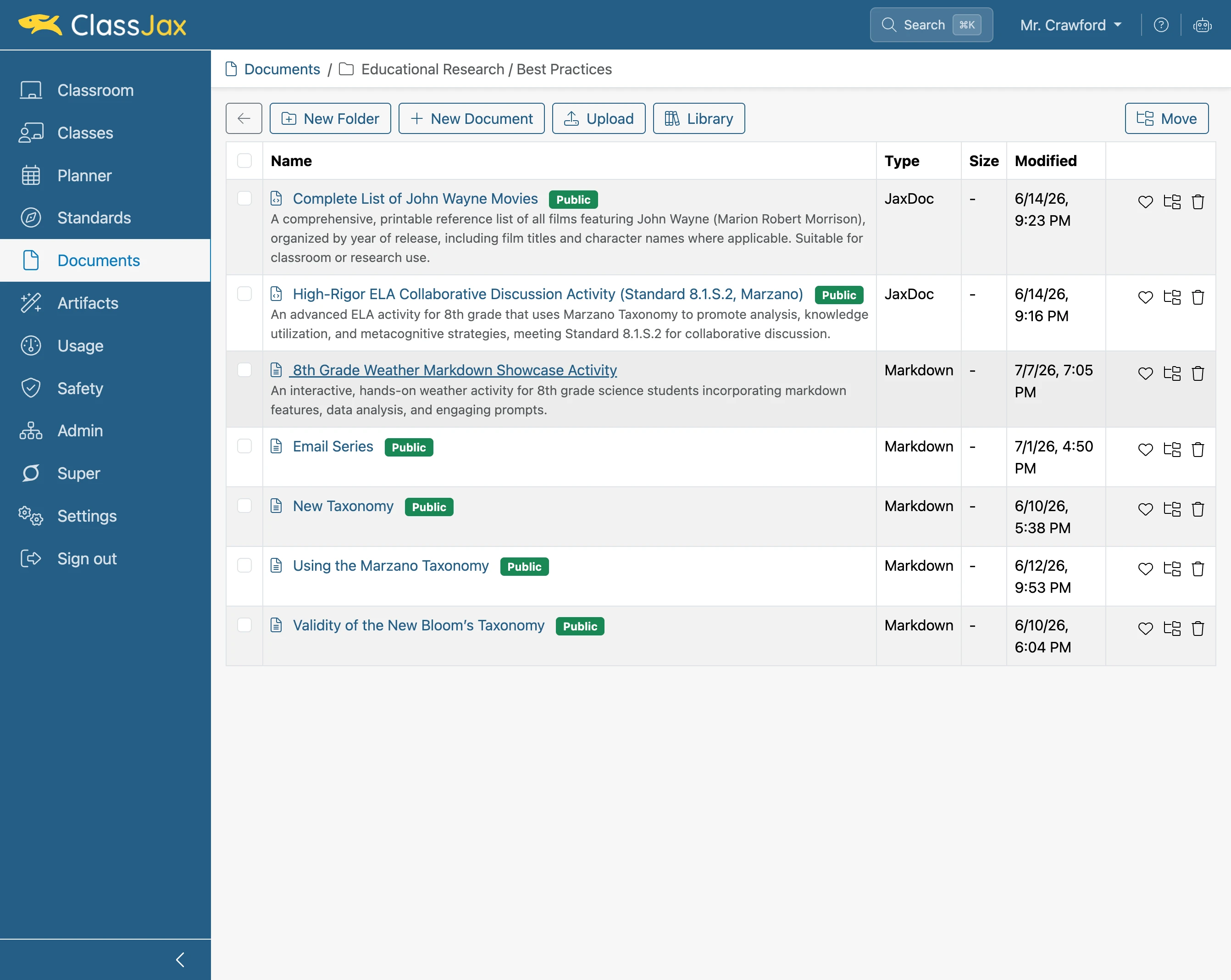 Select a document, lesson plan or other ClassJax resource