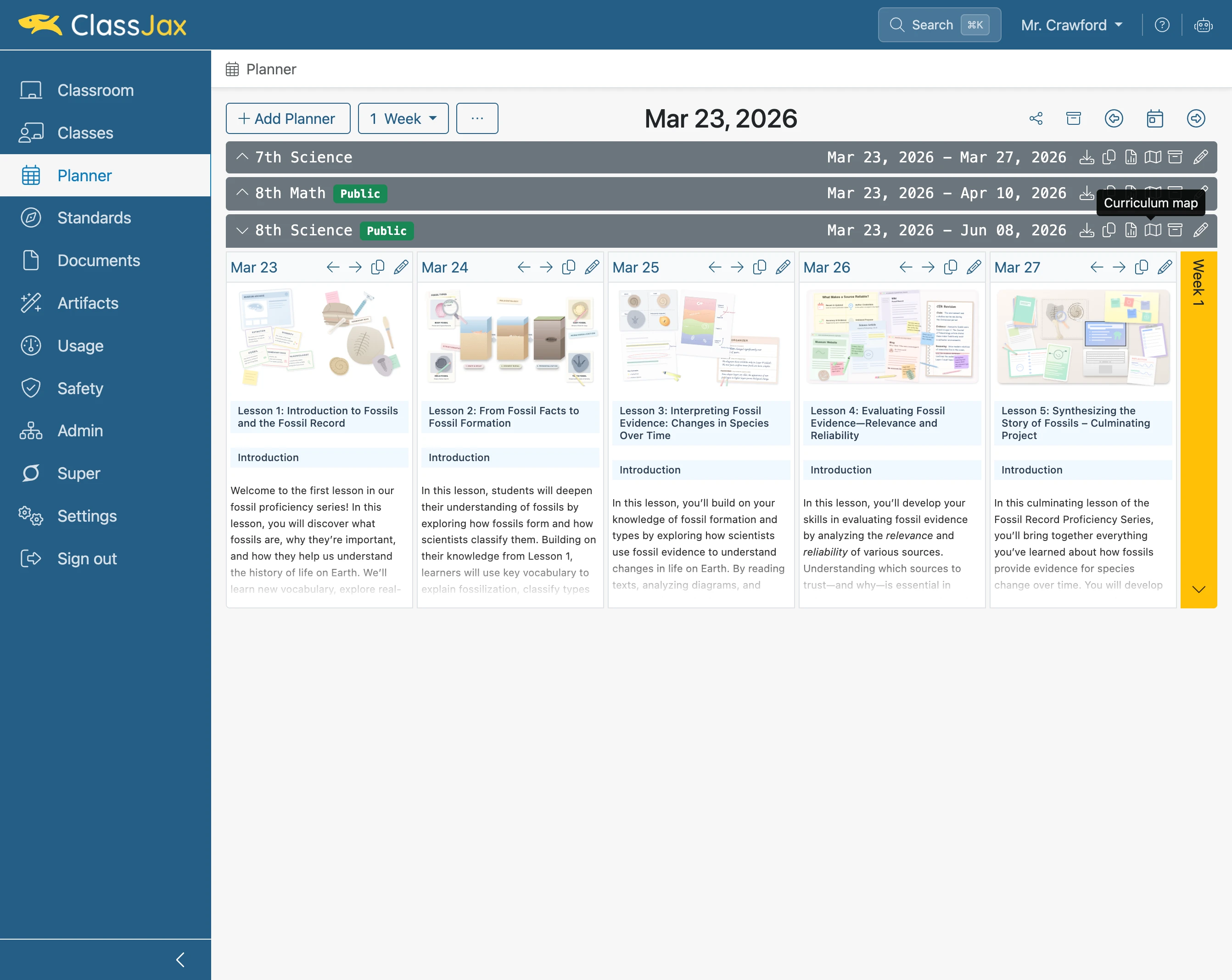 Click the 'Curriculum Map' icon