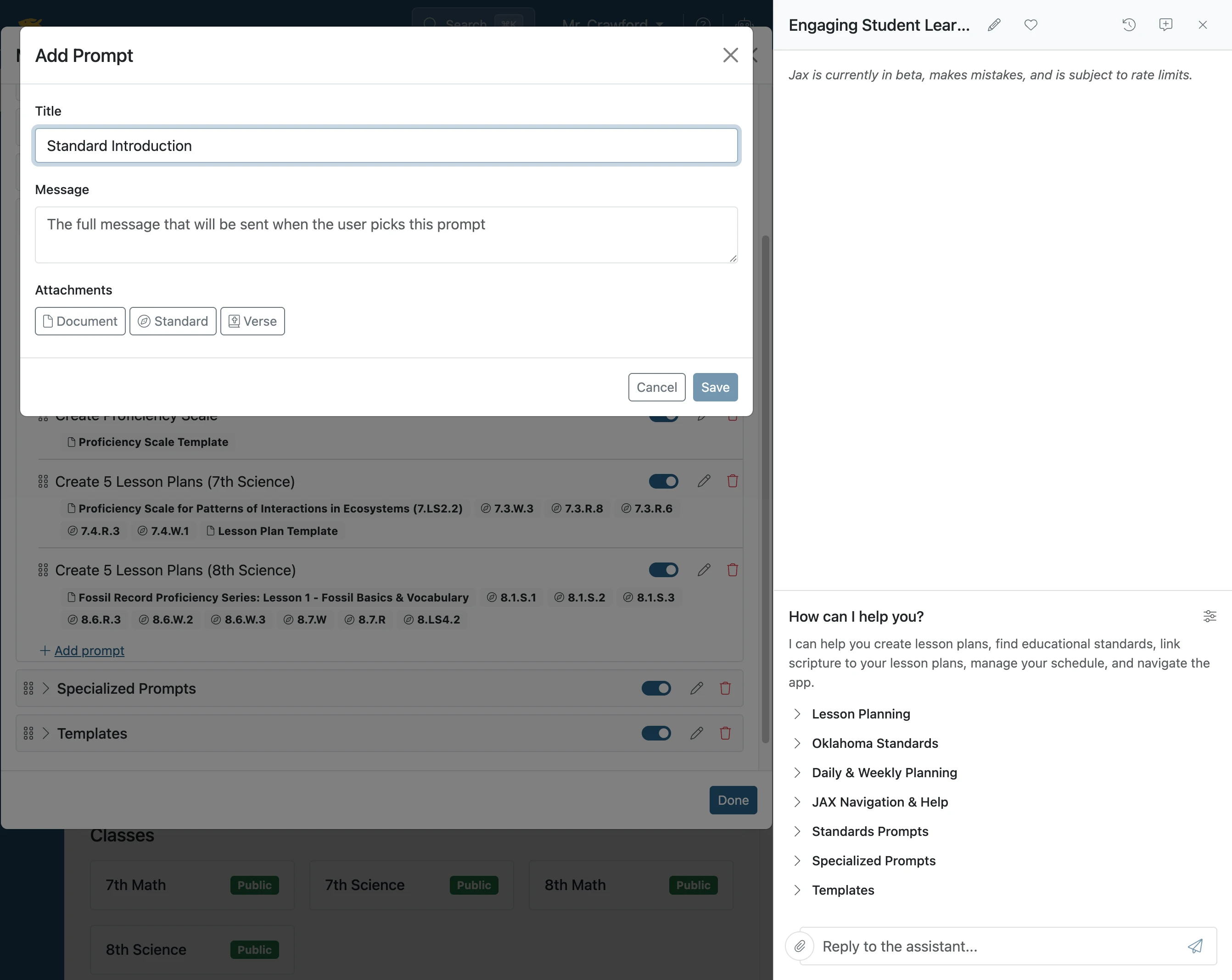 Click 'The full message that will be sent when the user picks this prompt'
