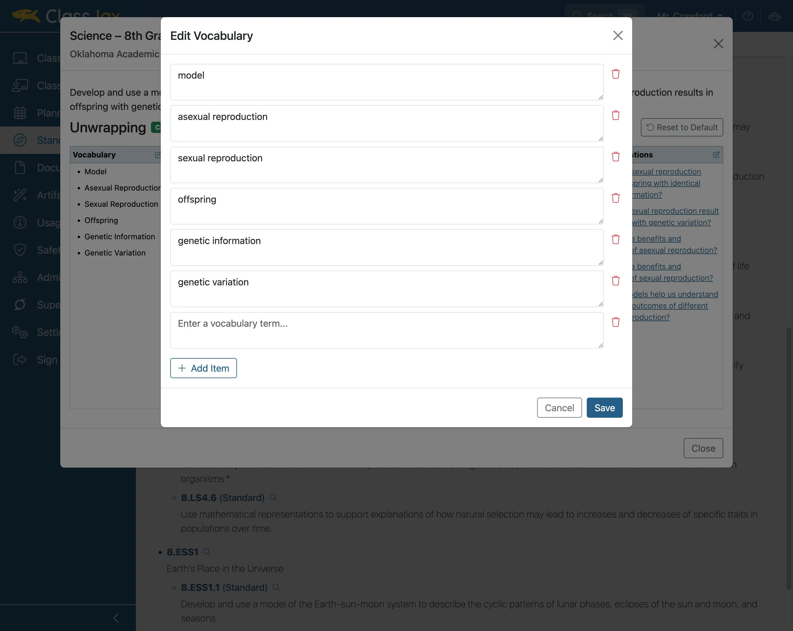 Click 'Enter a vocabulary term...'