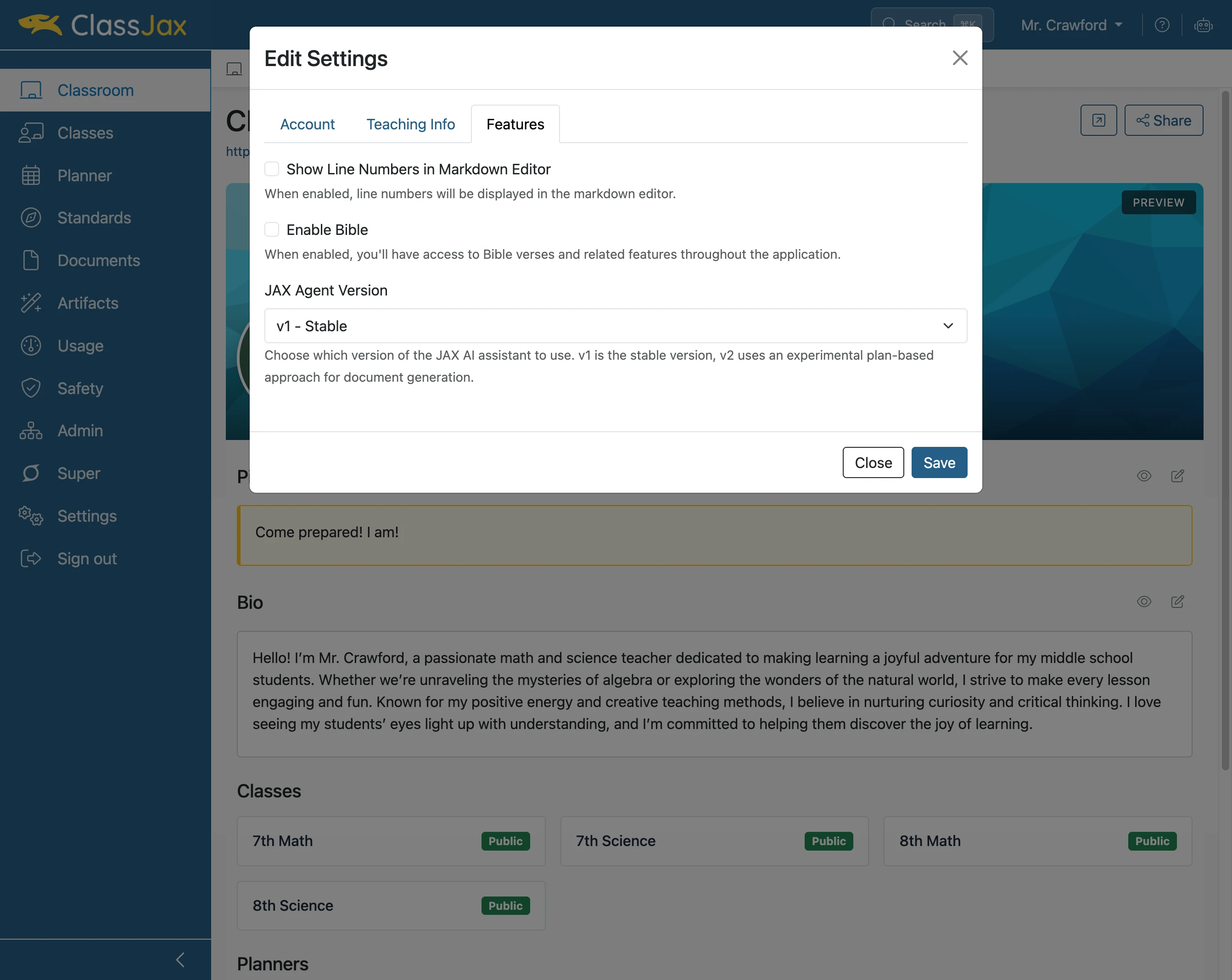 Click 'Features'